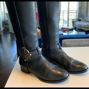 Tory Burch Amanda Riding Boot Size 8.5 Black/Gold